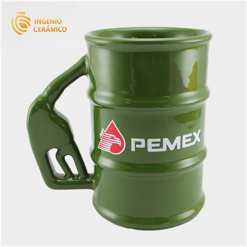 Taza barril verde logo PEMEX