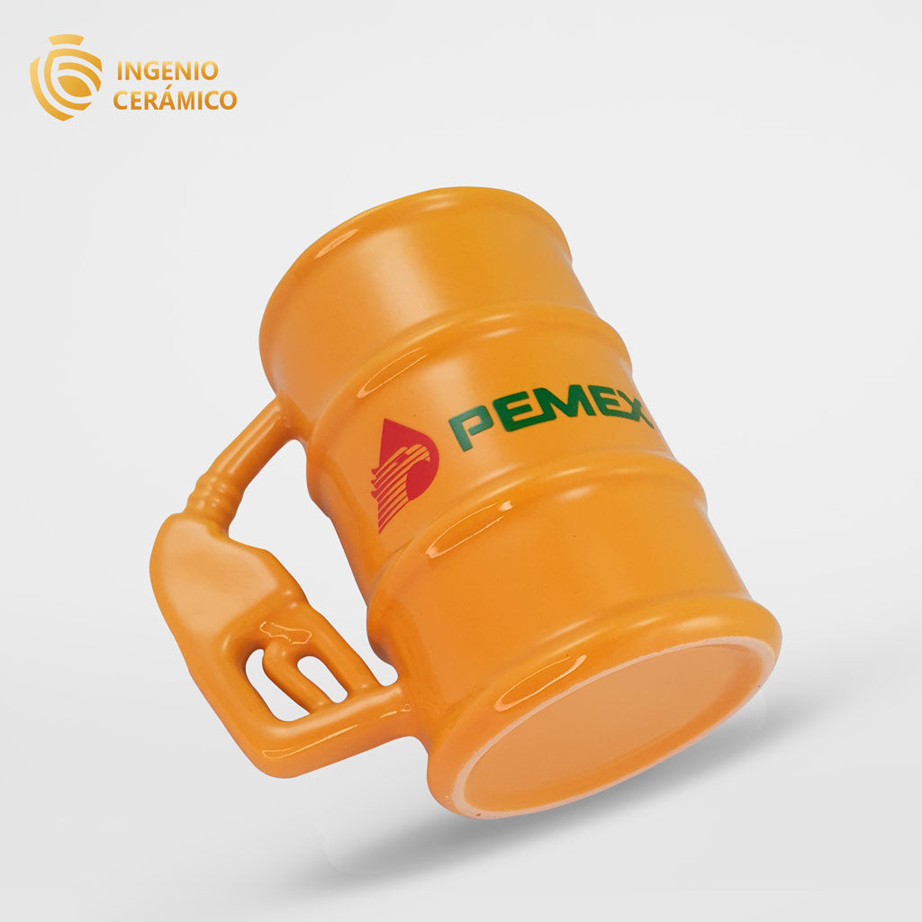 Taza barril amarillo logo PEMEX
