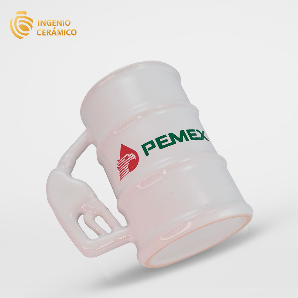 Taza barril blanco logo PEMEX