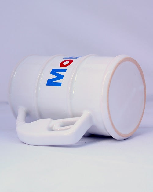 Taza Barril blanco con logo Mobil