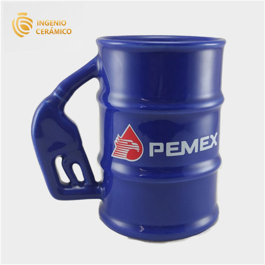 Taza barril azul logo PEMEX