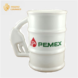 Taza barril blanco logo PEMEX
