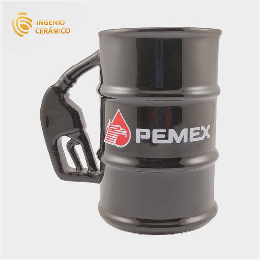 Taza barril negro logo PEMEX