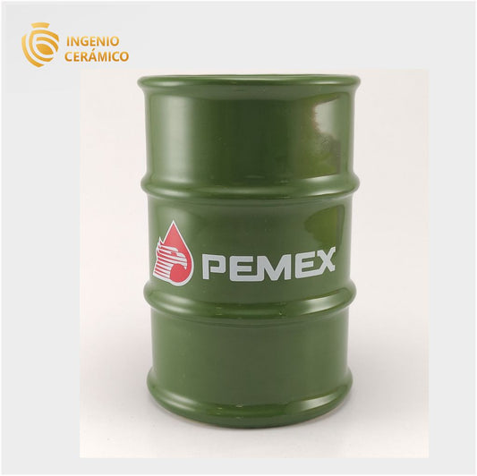 Vaso en forma de Barril con logo Pemex