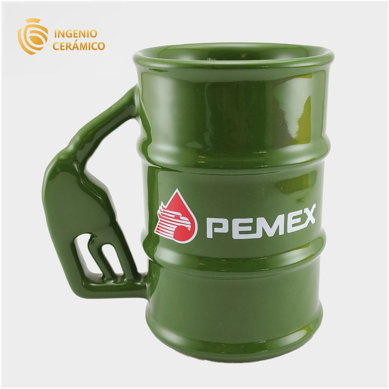 Taza barril verde logo PEMEX