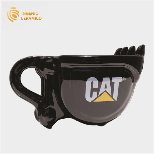 Taza excavadora negra con logo cat