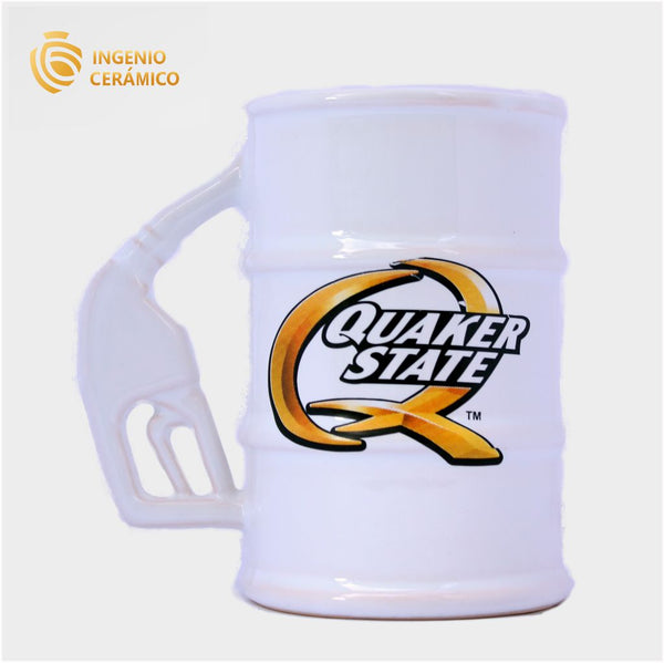 Taza Barril color blanco con logo Quaker State