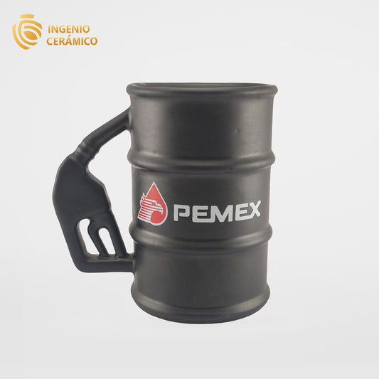 Taza barril negro mate logo PEMEX