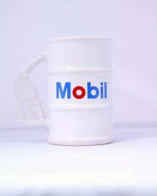 Taza Barril blanco con logo Mobil
